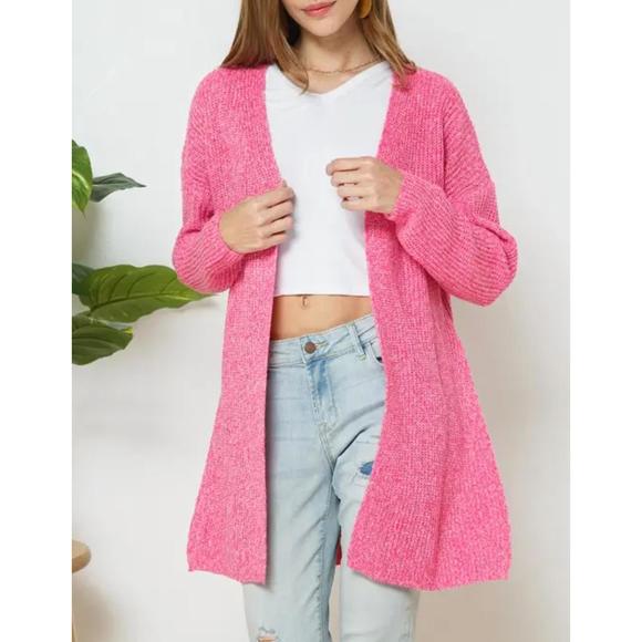 NEW BESTTO ribbed-knit open-front cardigan in hot pink - Picture 1 of 2